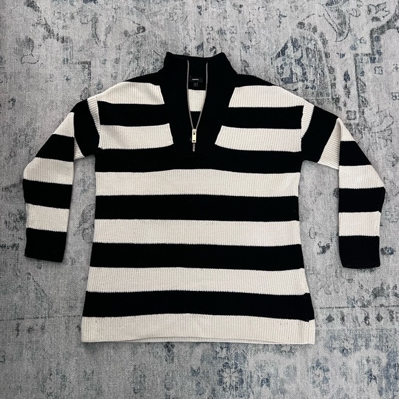 Express Black and White Striped Oversized Half-Zip Sweater - Picture 1 of 2